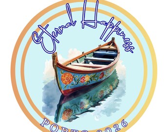 2026 Eternal Happiness JW Convention Circle Sticker Label Button English Porto Portugal Boats