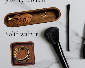 Walnut Wood Catchall Valet Tray Desktop Nightstand Entryway Organizer Decor