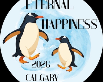 2026 Eternal Happiness JW Convention Circle Sticker Label Button English Calgary Penguin