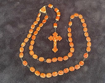 Vintage Rare Orange Italian Civelli Rosary Ivorine