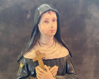 Vintage Saint Rita Chalkware 21" Statue