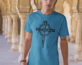 Cross of Nails and Crown of Thorns Gildan Unisex Softstyle T-Shirt, Religious Christian Tee, Men's Women's Graphic Shirt, Easter Gift, Jesus