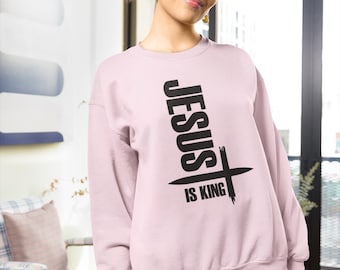 Jesus Is King Gildan Crewneck Sweatshirt, Religious Sweatshirt, Faith Apparel, Christian Gifts, Unisex Sweatshirt, Church Outfit