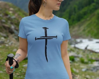 Camiseta Gildan con cruz de clavos, camiseta cristiana, camiseta religiosa, símbolo de cruz, top unisex de estilo suave