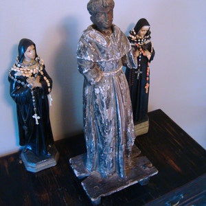 Antique Saint Anthony 24&quot; Colonial Santos Statue, 19th Century, Carved Wood
