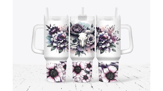 Purple Flowers Dream Catcher with Skull Tumbler