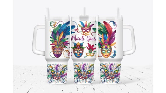 Mardi Gras Feather Mask Tumbler