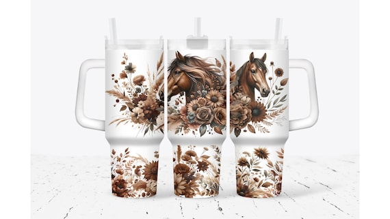 Brown Horses and Flowers Tumbler