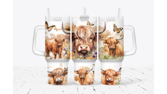 Highland Cow and Butterflies Tumbler