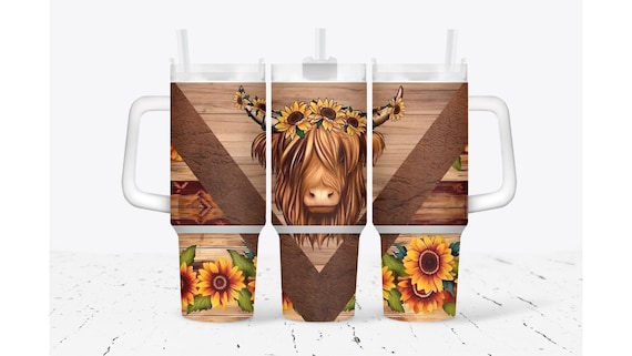 Highland Cow V-Split with Sunflowers Tumbler