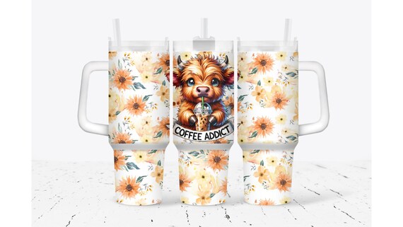 Coffee Addict Baby Highland Cow Tumbler