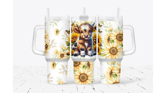 Baby Highland Cow with Sunflowers Tumbler