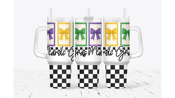 Mardi Gras Checkered Tumbler