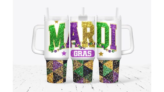 Mardi Gras Glitter Tumbler