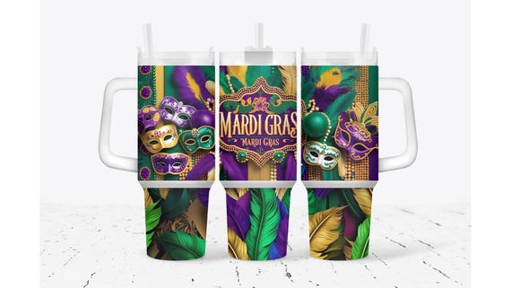 Mardi Gras Bead And Feathers Tumbler