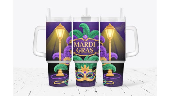 Mardi Gras Streetlight Mask Tumbler