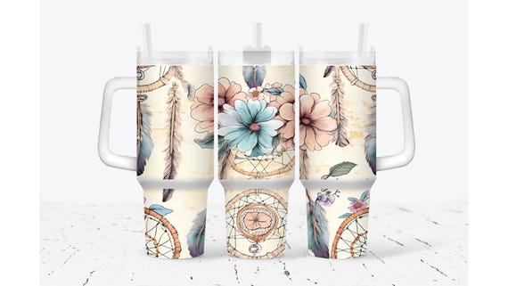 Boho Dream Catcher with Flowers Tumblers