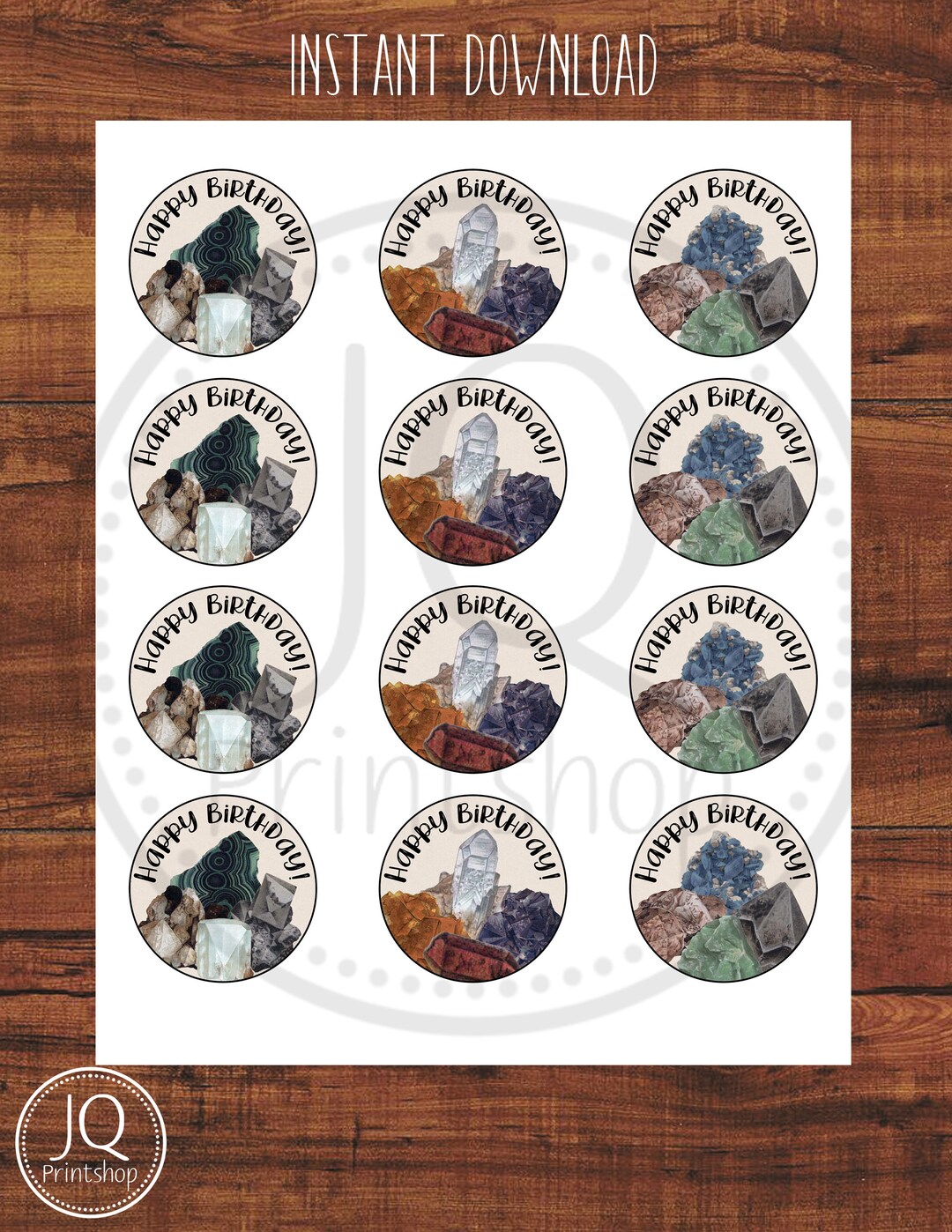 Printable Birthday Geology Cupcake Toppers, Rocks and Minerals Theme