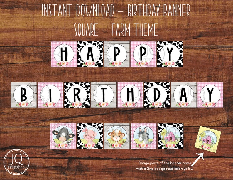Printable Birthday Banner Farm Theme Banner Happy Birthday - Etsy