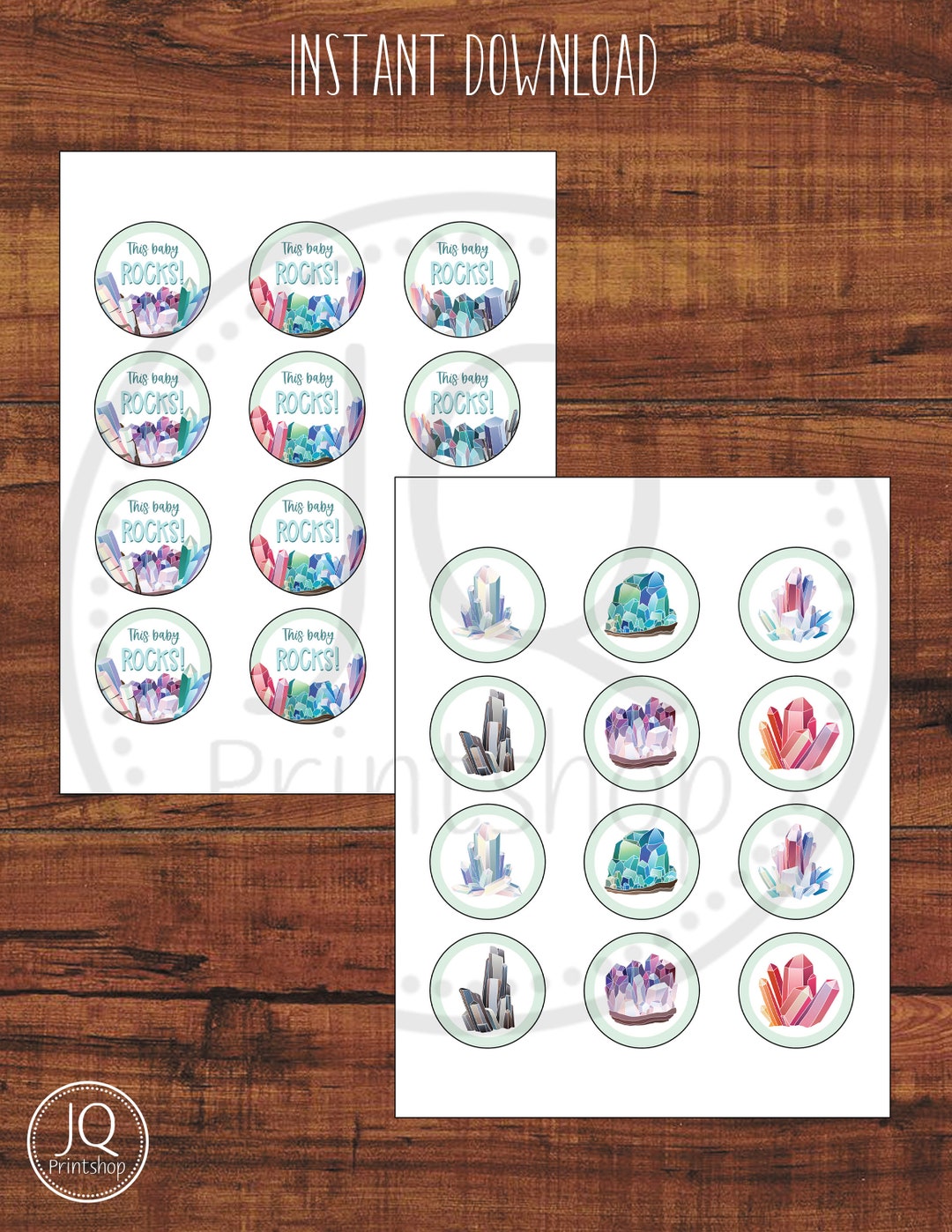 Printable Baby Shower Geology Cupcake Toppers, Rocks and Minerals Theme