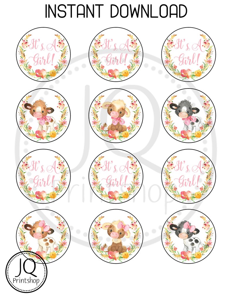 Printable Farm Theme Cupcake Toppers Cow Theme Baby Shower Etsy
