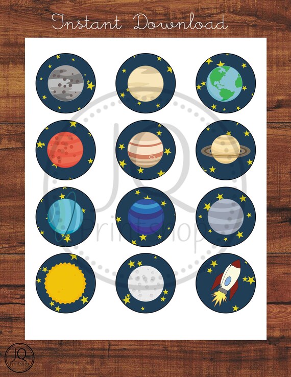 printable space theme cupcake toppers planets favor tags
