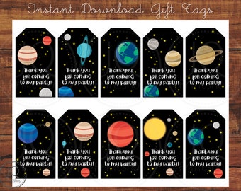 Printable Space Theme Favor Tag, Space Theme Party, Printable Solar System Thank You Tag, Outer Space Party, Digital Download