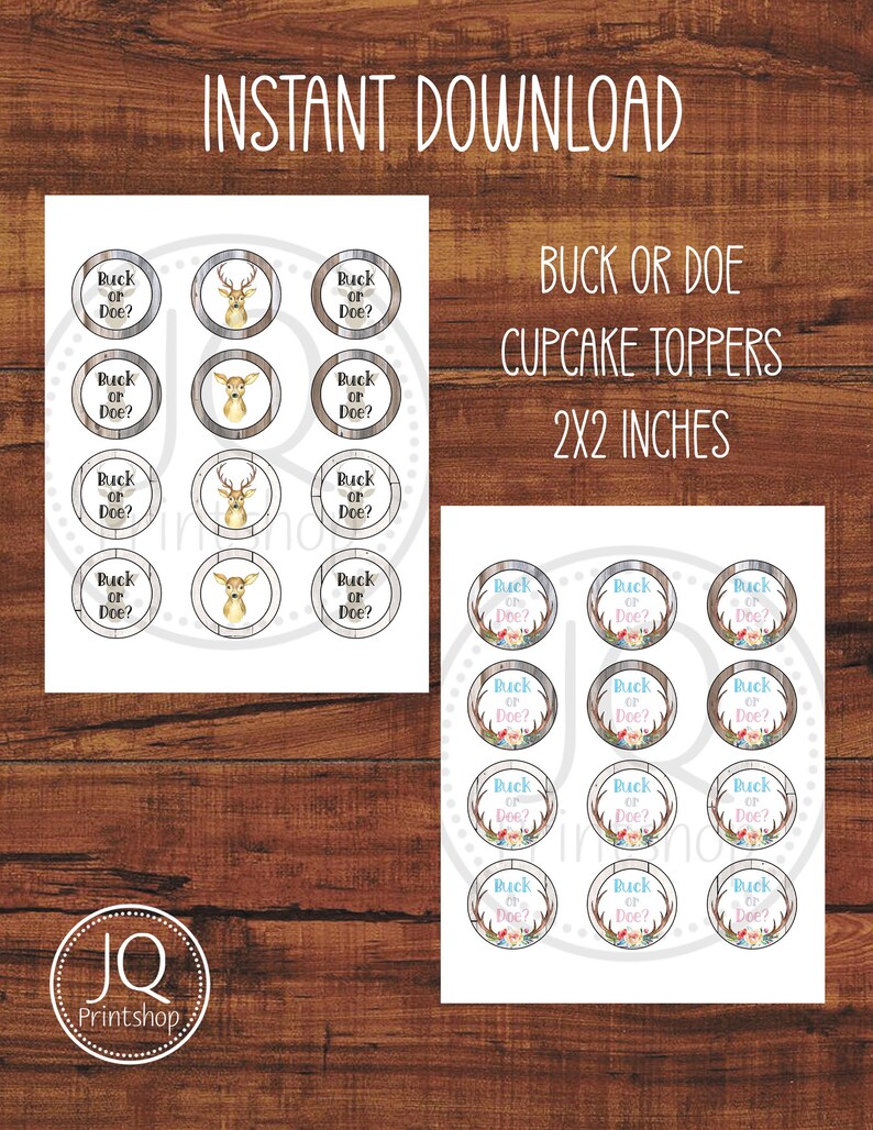 Printable Buck or Doe Cupcake Toppers Buck or Doe Baby - Etsy