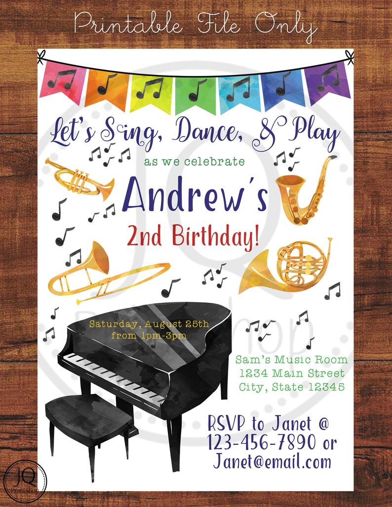 Imprimable Musique Theme Invitation Fete Denfant Etsy
