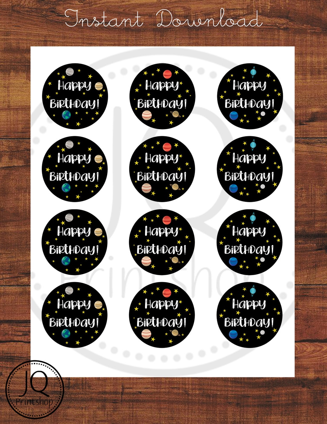 Printable Space Theme Happy Birthday Cupcake Toppers, Solar System ...