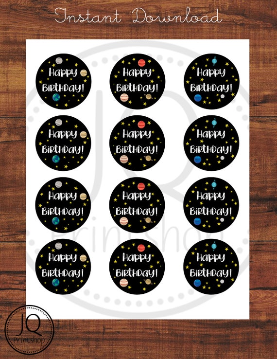 Printable Space Theme Happy Birthday Cupcake Toppers Solar - Etsy