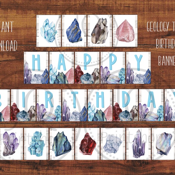 Printable Geology Theme Banner, Geology Happy Birthday Banner, Geology Theme Party, Minerals Party Banner, Rocks Gems and Minerals