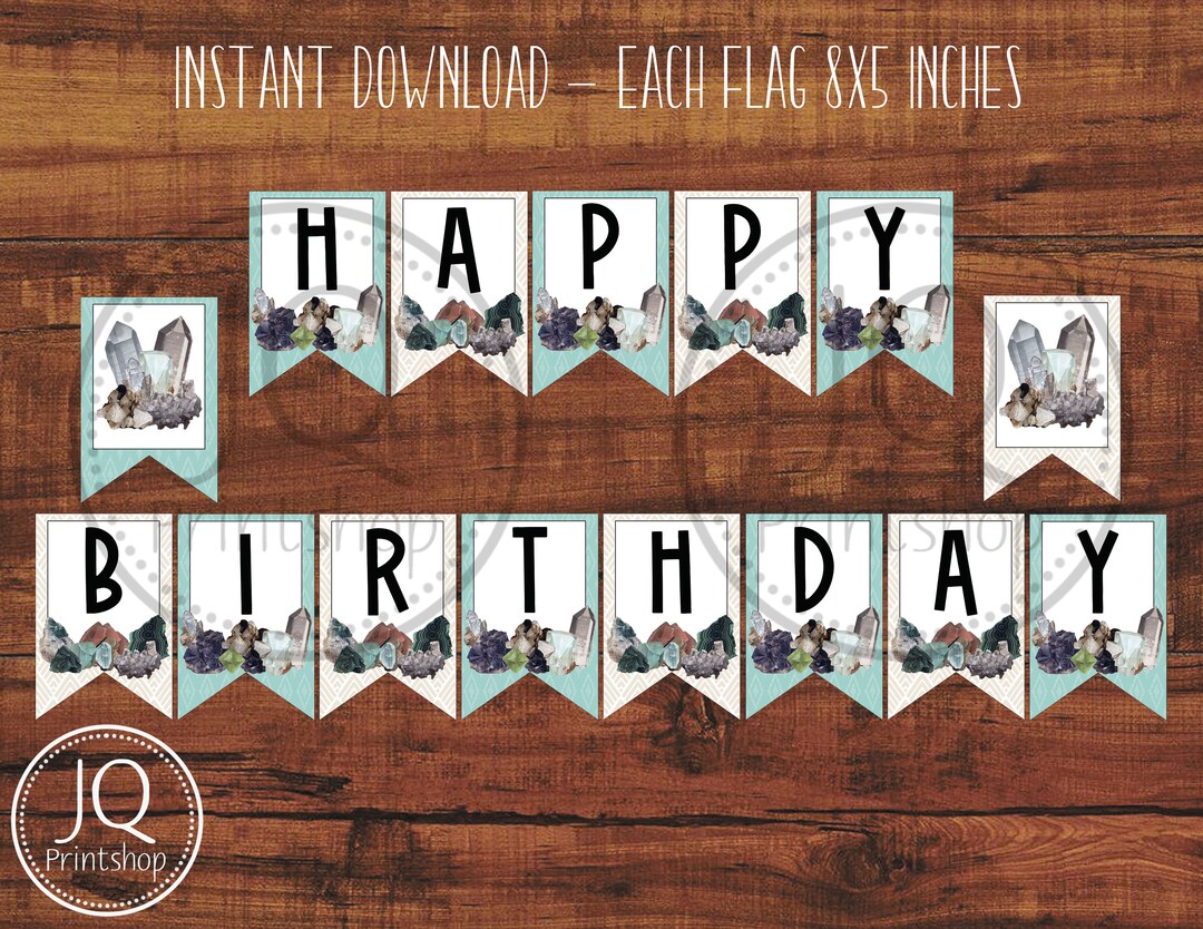 Printable Birthday Banner, Happy Birthday Banner, Rocks and Minerals ...
