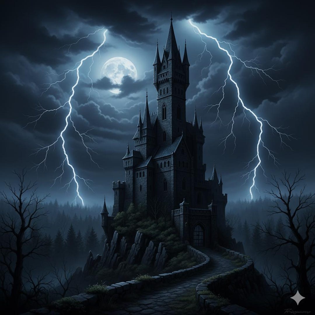 Thunderstorm Over a Gothic Castle – Dark Fantasy Castle Poster With ...