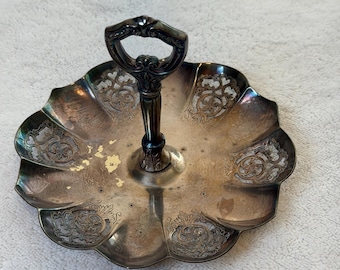 Vintage Silvercraft EPNS Silverplate Bonbon Dish Ornate Handled Serving Tray