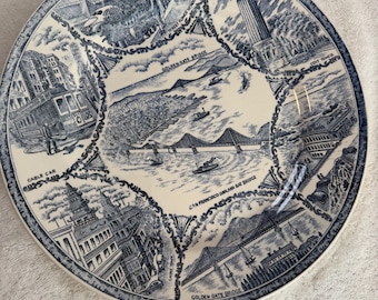 Vintage San Francisco Souvenir Plate Blue White Transferware Japan Golden Gate Bridge California Decor