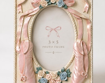 Vintage 1990s Ballet Slipper Picture Frame Pink Floral Ballerina Balletcore Decor