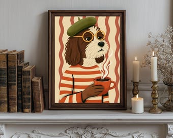 Impresión retro de café Shih Tzu / Decoración de cocina caprichosa