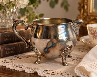 Vintage Leonard Silverplate Footed Creamer Ornate Floral Tea Service Pitcher
