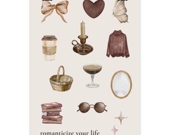 Lámina "Romantize Your Life": Arte de pared acogedor y literario, decoración romántica vintage para el hogar, póster de estética neutra