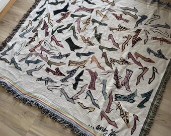 Vintage Andy Warhol Shoe Tapestry Throw Blanket Mill Street Design 100% Cotton USA