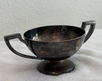 Vintage Benedict Silverplate Sugar Bowl | Art Deco Two Handle Pedestal Bowl | Heavy Patina EPNS Tea Service