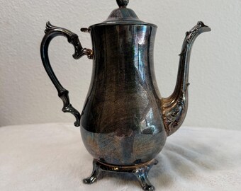 Vintage National Silver Co Silverplate Coffee Pot | Ornate Footed Teapot | Tarnished Silver Tea Pot | Patina Silver Decor