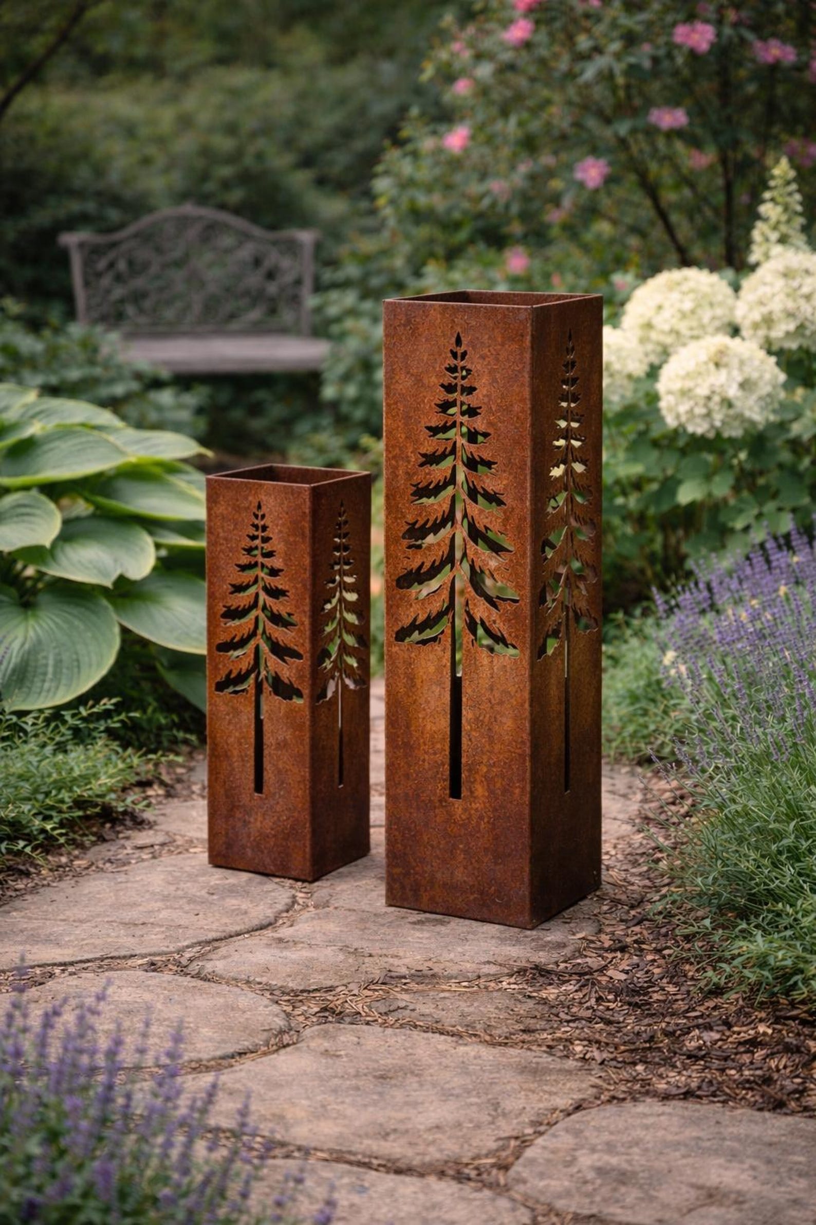 Tree Style Columns Aspen Tree Garden Columns – Layered Metal Luminary Set (12” + 18” + 24 ...