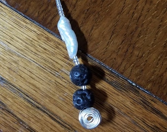 Elegant, Double Lava Stone with Freshwater Pearl Accent, Aromatherapy and Essential Oil, Scented Jewelry