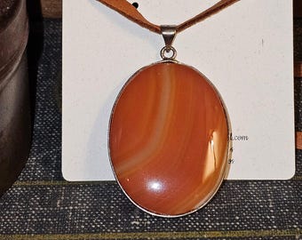 Simple Pendant, Necklace, Pendant Necklace, Orange Pendant, Leather Cord Necklace, Simple Jewelry, Agate Slice, Orange Agate, Gemstone