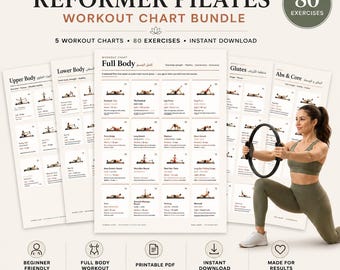Reformer Pilates Workout Chart Bundle | 80 Exercises, 5 Charts (Digital Download)