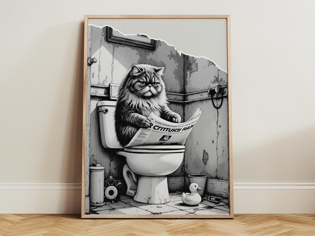 Funny Persian Cat Vintage Bathroom Wall Art Poster, Rustic Animal ...