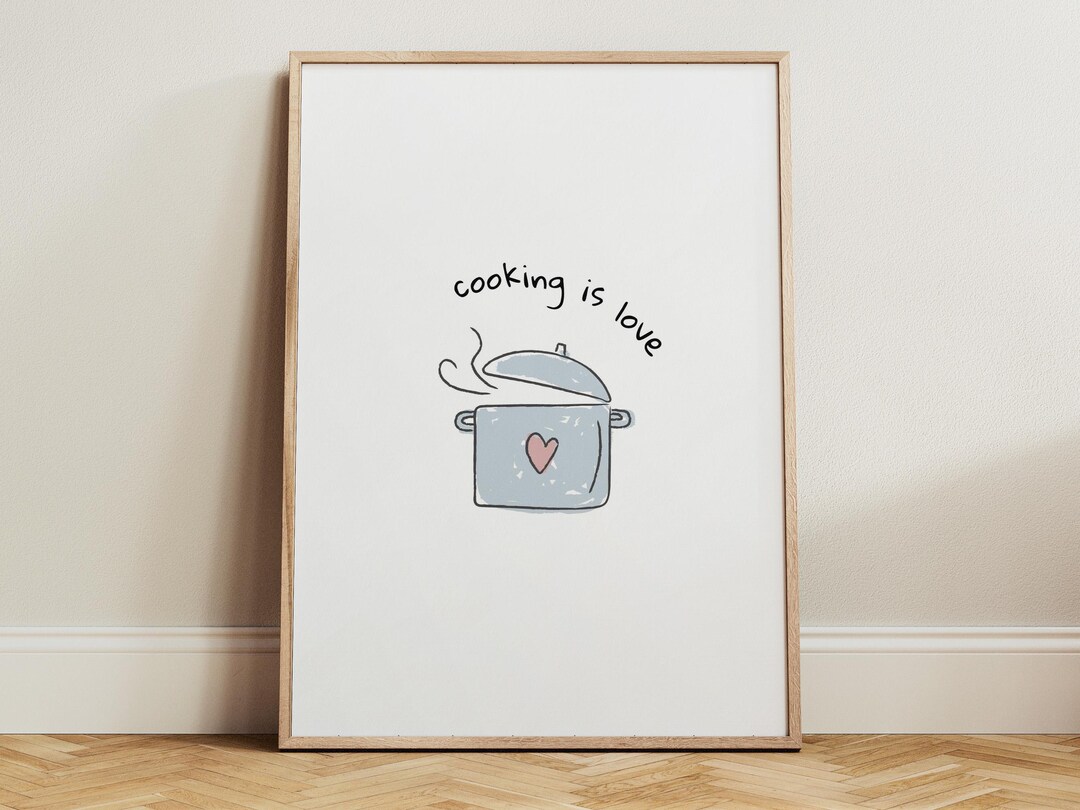 Cooking is Love Kitchen Wall Art Poster, Cute Japandi Minimal Food ...