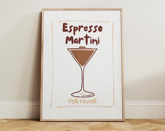Espresso Martini Por Favor Retro Print Funky Minimalist Cocktail Wall Art, Bar Cart Decor, Kitchen Poster, Modern Drink Artwork, Girly Decor